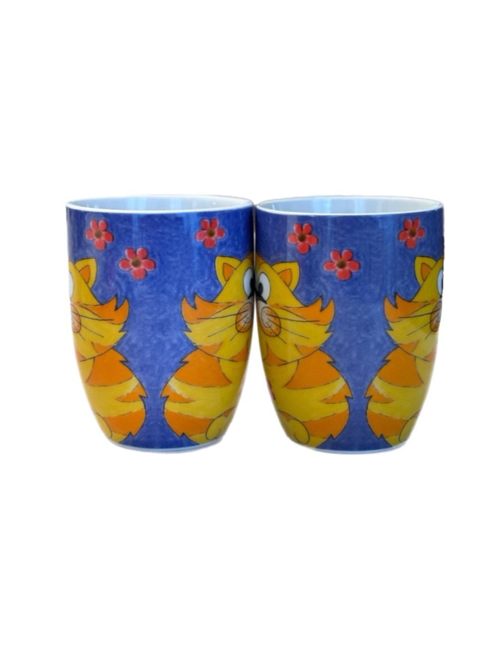Konitz Bright Yellow Cat Floral Porcelain Mug Set of 2 - Picture 3 of 6